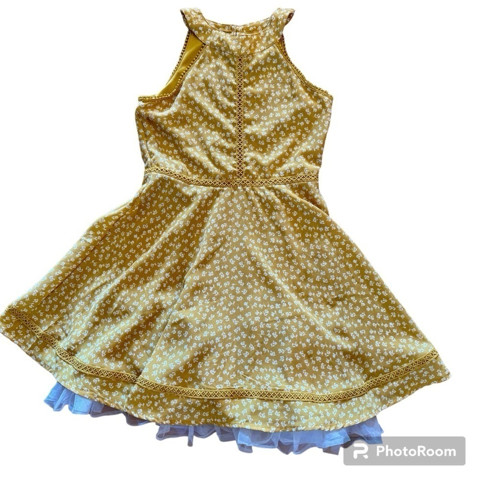 Beautees Mustard Floral Pattern Dress Girls 10